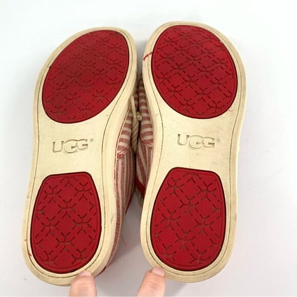 Ugg Australia womens sneakers size 6 37 red canvas striped lace up nautical - Picture 7 of 13